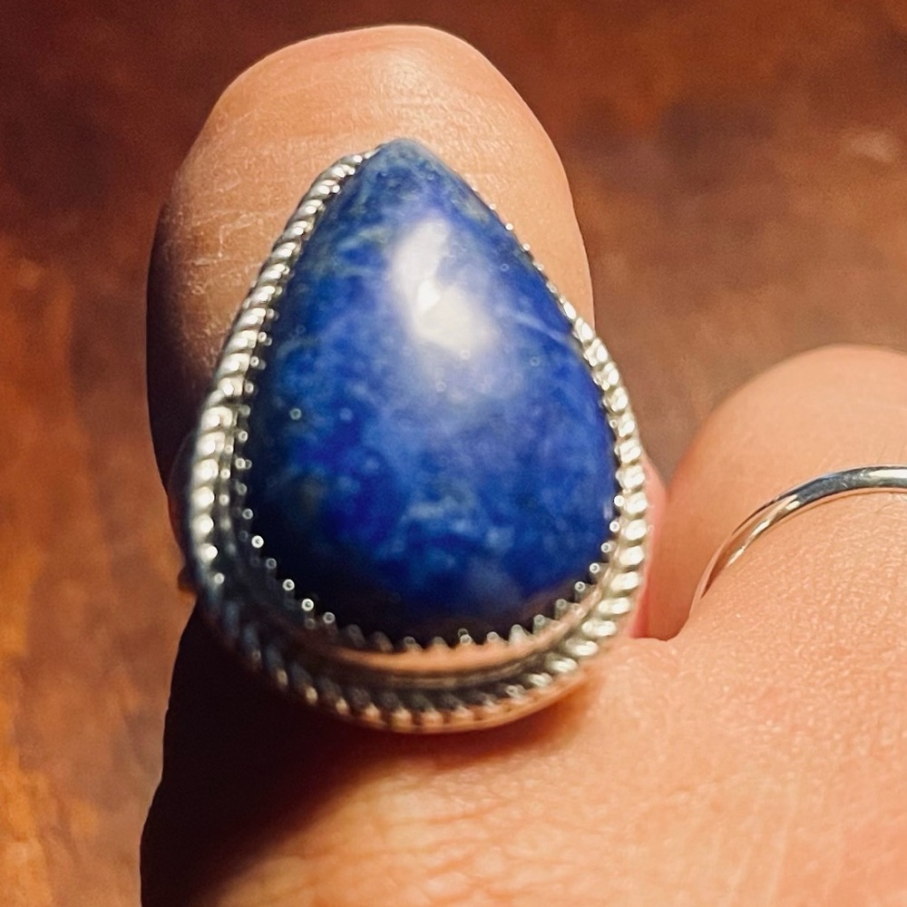 Elegant Blue Teardrop Silver Ring